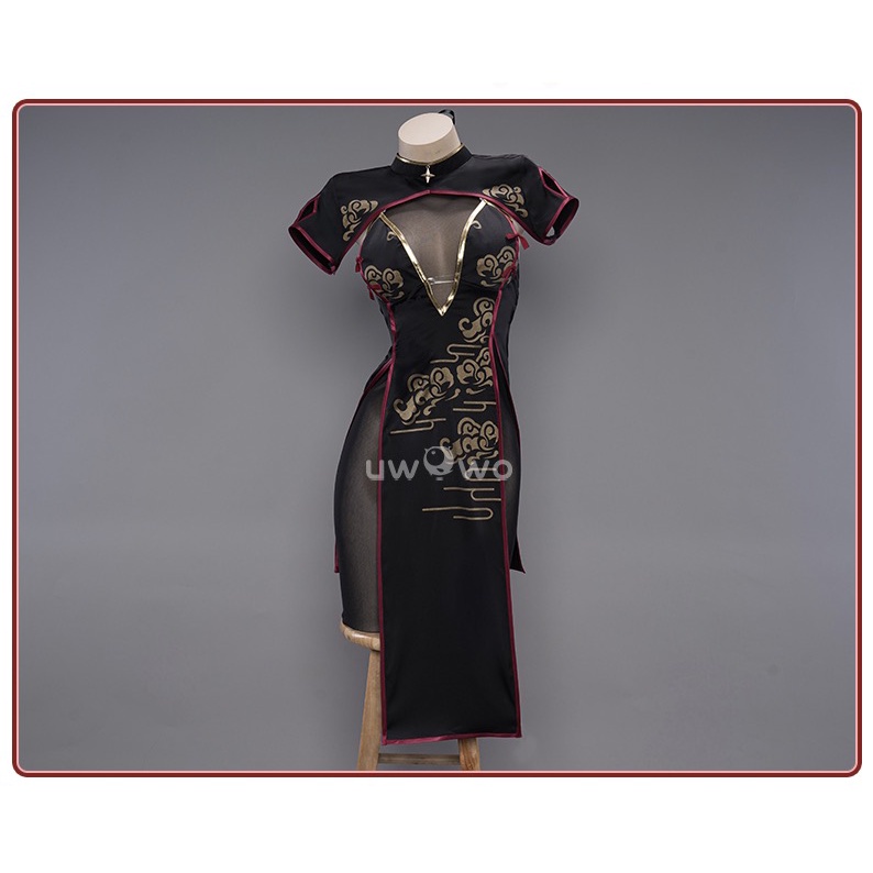 PRE-SALE UWOWO Genshin Impact Fanart: Mona Cheongsam Chinese Classic Qipao Dress Fur Cosplay Costumes