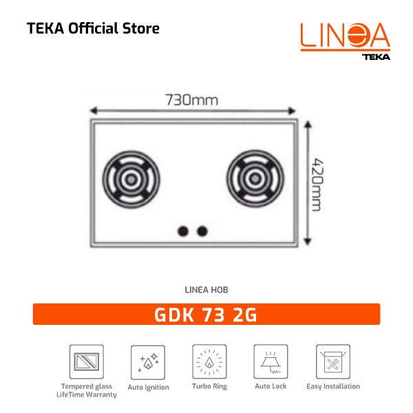 LINEA TEKA Kompor Tanam Kaca GDK 73 2G Kompor Gas 2 Tungku