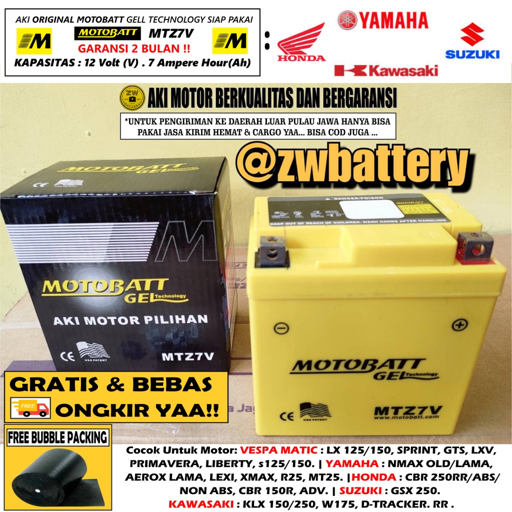 AKI MOTOR VESPA LX 125, NMAX LAMA, PRIMAVERA, LEXI, LIBERTY MTZ7V MOTOBATT
