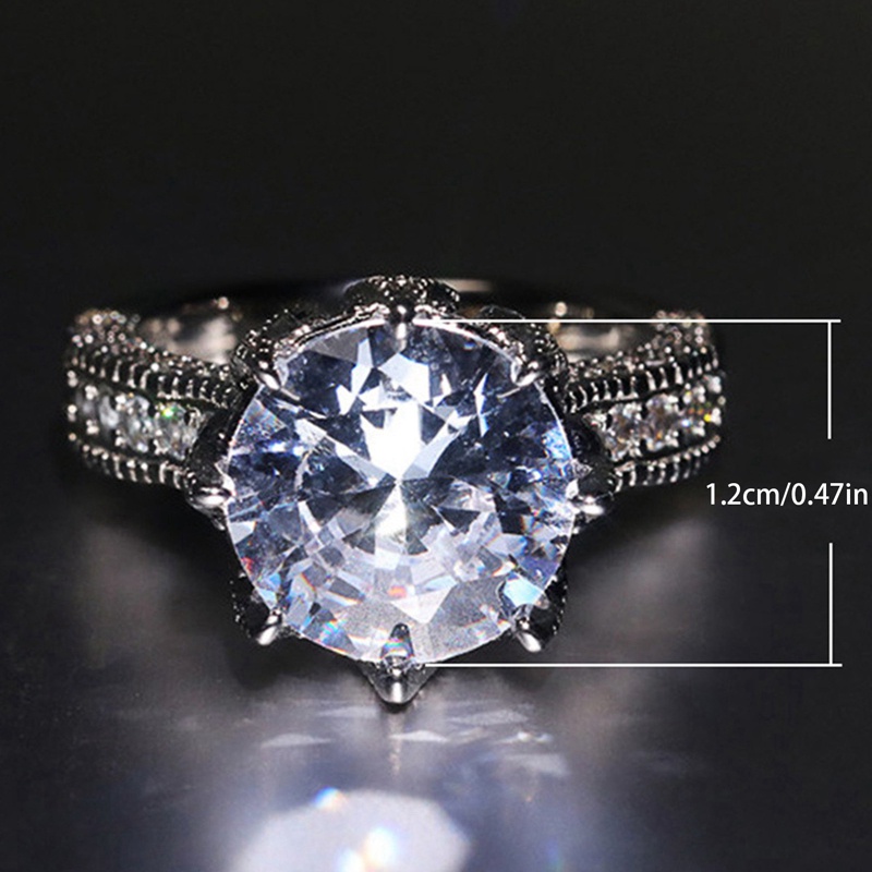 Baru Trendi Cincin Kawin Wanita Besar Bulat Cubic Zirconia 8cakar Cabang Setting Mewah Fashion Perempuan Rings Jewelry