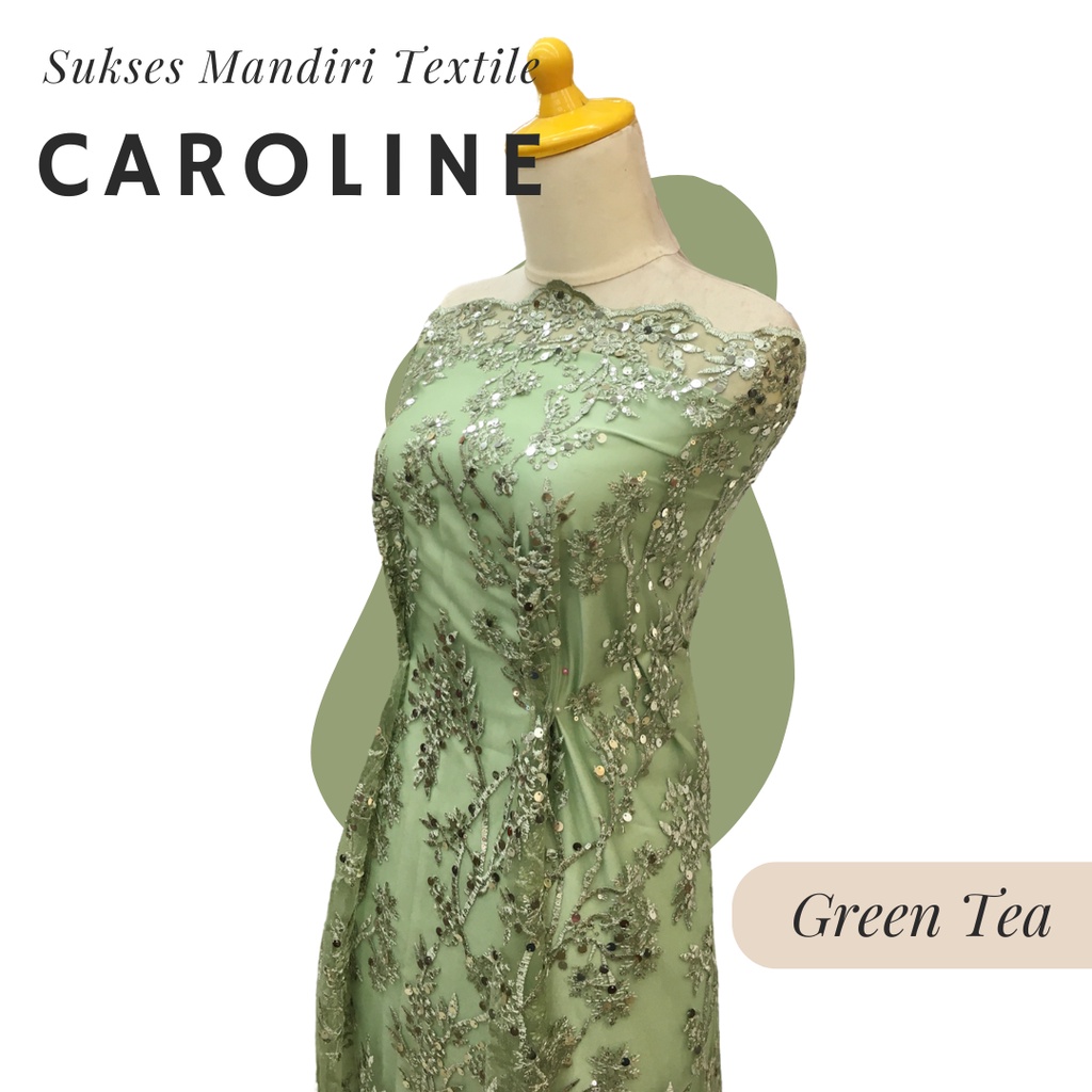 [CAROLINE] Brukat Tile Premium Mewah Tile Payet Sequin Warna Green Tea Hijau | Harga ½ meter = 50 cm