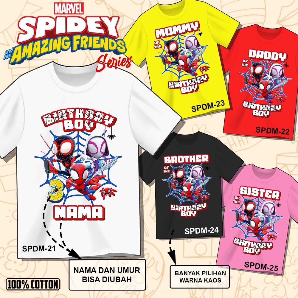 Kaos Ulang Tahun Spiderman ULTAH COUPLE ANAK DAN DEWASA