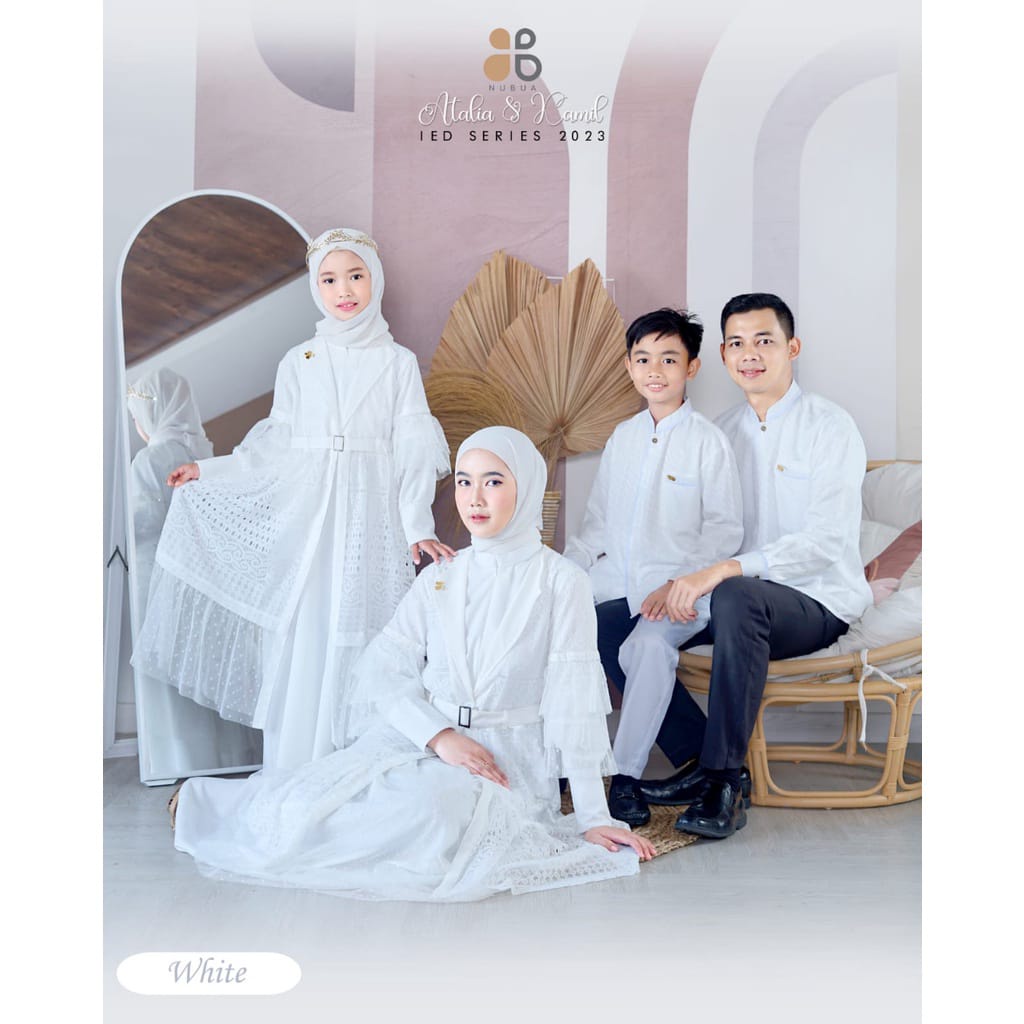 ( COD ) New Sarimbit Keluarga Nubua Atalia & Kamil White - Baju Couple Gamis Koko 2023