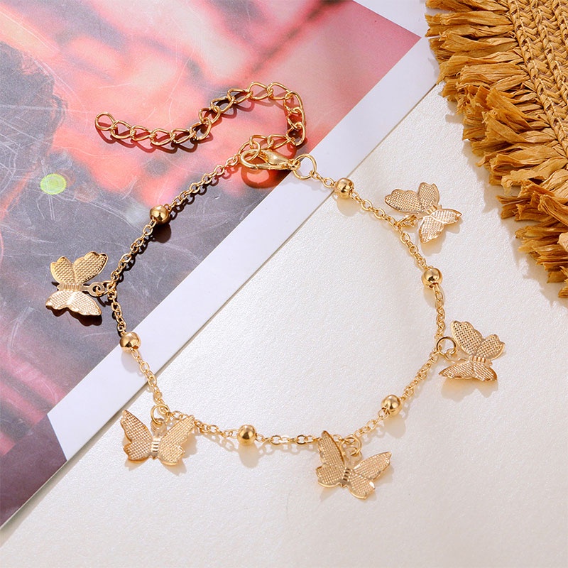 【COD】Gelang Kaki Wanita Korea Import Fashion Terbaru Aksesoris Liontin Kupu-kupu Berongga Dapat Disesuaikan Emas/Perak Sederhana Simple Elegan dan Murah