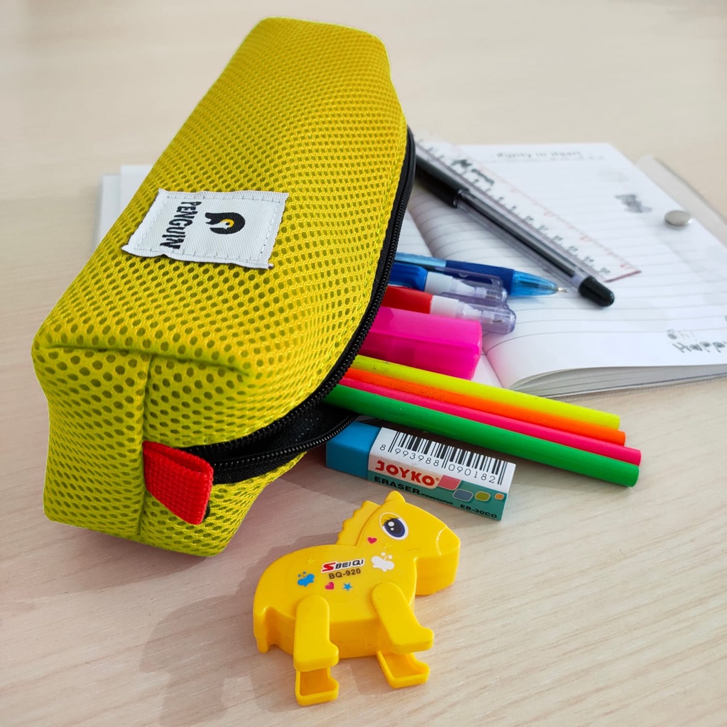 1 Set Pencil Case Penguin | Tempat Alat Tulis Sekolah / Kantor - Kuning