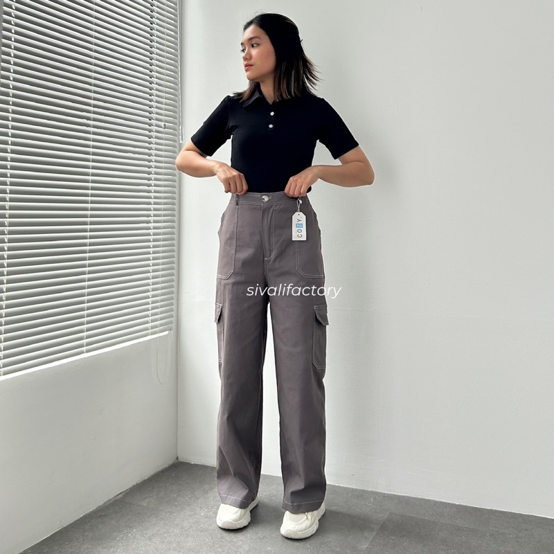 SIVALI Sydney Cargo Pants - Highwaist Loose Cargo - Celana Kargo Wanita - Baggy Pants