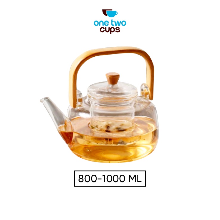 One Two Cups Teko Pitcher Gagang Kayu Glass Teapot Japanese Style - 8CV101