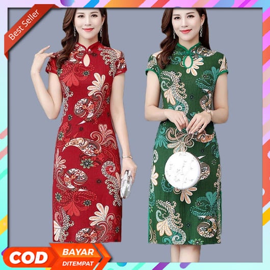 Dres Chongsam Wanita Dewasa Imlek Cantik 2023 Gaun Sangjit Tiongkok Motif Perempuan Baju Kondangan S