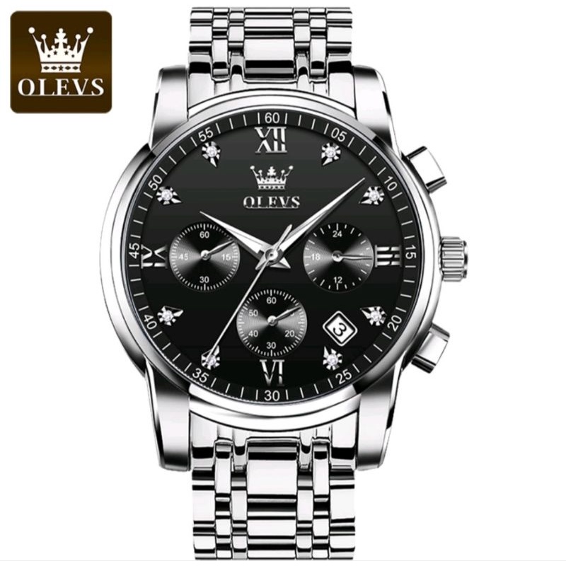 OLEVS Jam Tangan Pria Original Anti Air Stainless Steel Chrono Aktif Men Watch