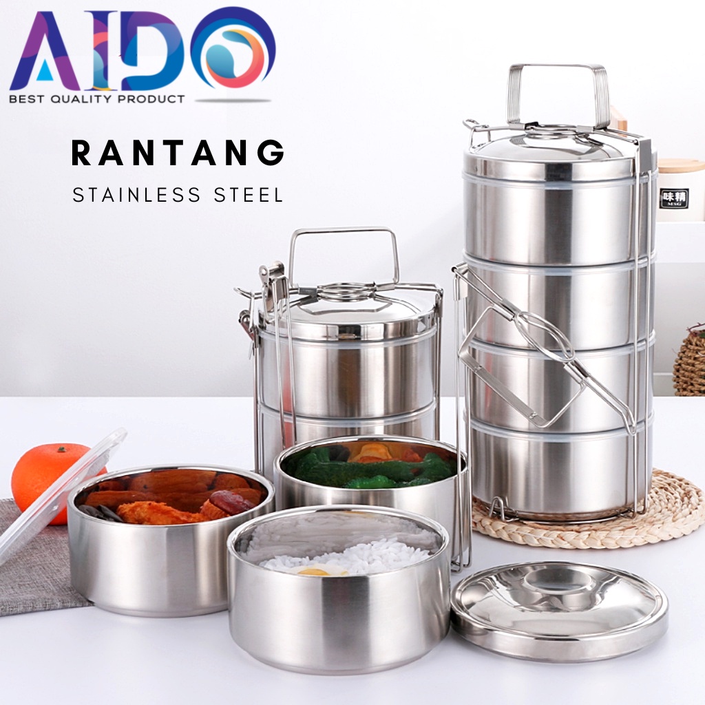 Rantang 4 susun stainless steel tahan panas / rantang piknik / Rantang 4 Susun Stainless Steel Warna Warni 524 8514