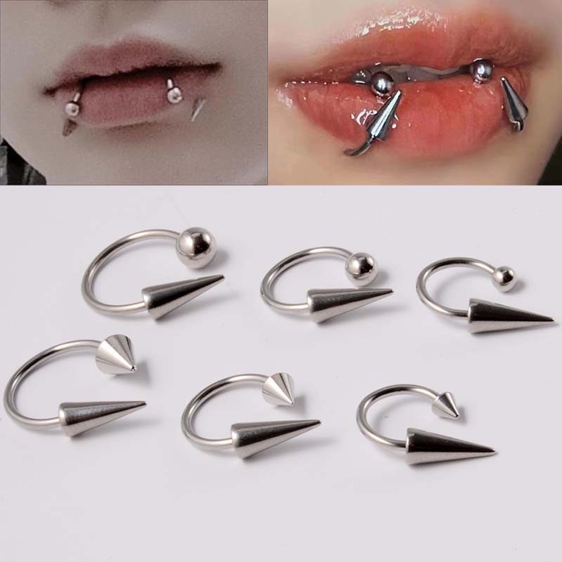 1biji Stainless Steel Meruncing Cincin Bibir Kepribadian Punk Keren Tapal Kuda Bibir Kuku Hidung Cincin Setan Ding Piercing 16Gauge Cincin Tulang Telinga