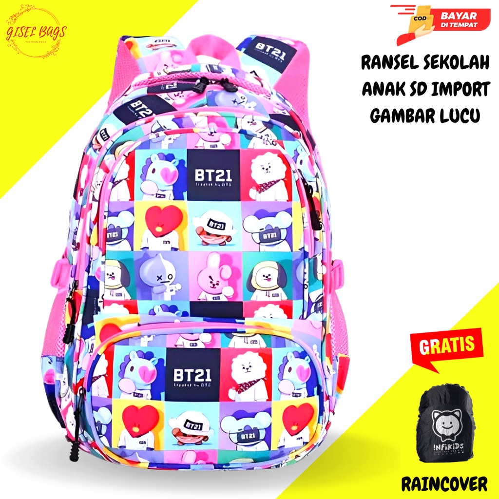 Tas sekolah anak laki laki &amp; perempuan sd remaja gambar BT21 terbaru waterproof