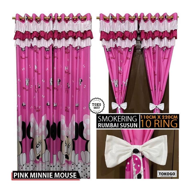 Gorden Couple Motif Mickey Mouse Pink Mini / Korden Smokering Susun / Tirai Serut poni miki mos