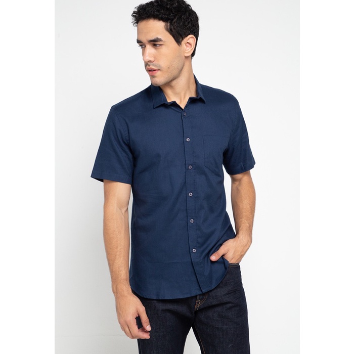 kemeja MANZONE Kemeja Pria Lengan Pendek Slim Fit Pixie-Bestbuy 5-Navy - S(J3E2) Bisa COD PROMO keme