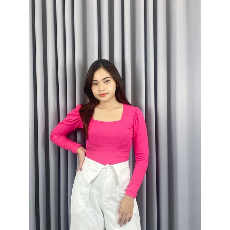 VELICIA CROP TOP RIB LENGAN PANJANG