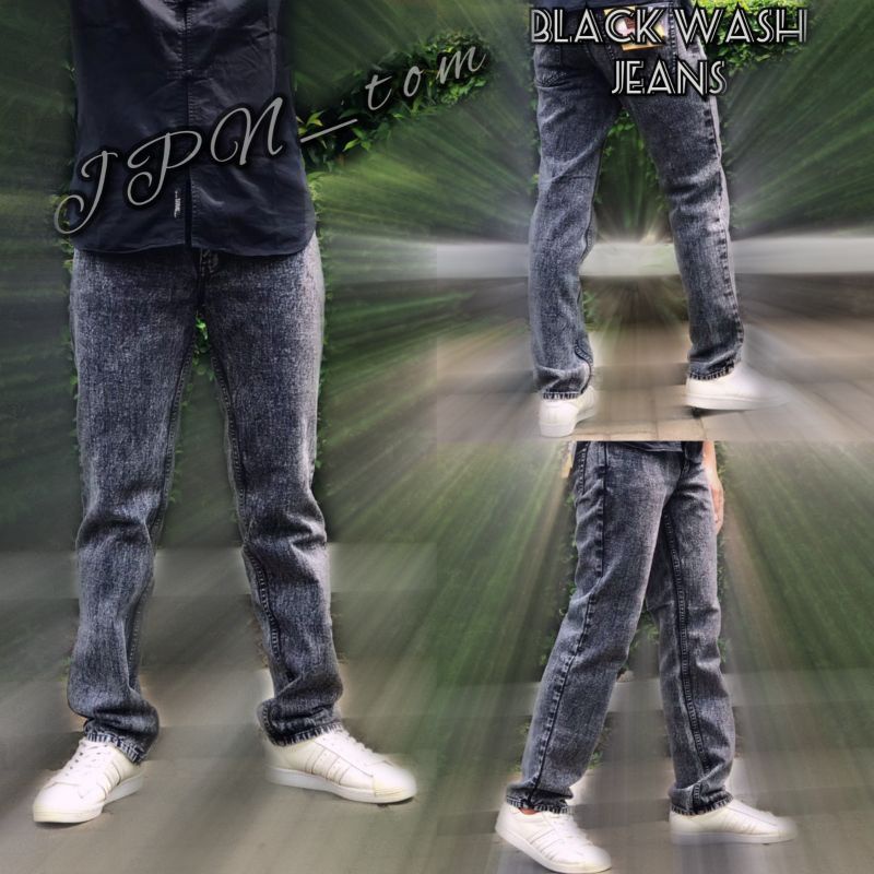 Celana Jeans Standar Pria Denim Jins Reguler Warna Black Sandwash Ukuran 33 34 35 36 37 38 Bahan Tebal Model Pinggang Lurus Motif Hitam Washing Printing Long Pants Big Size Jumbo