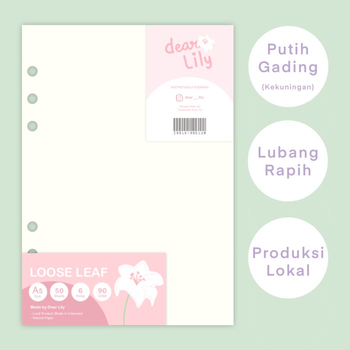

Kertas A5 Loose Leaf Binder Putih Gading Cream Motif Garis Polos Grid Dot 50