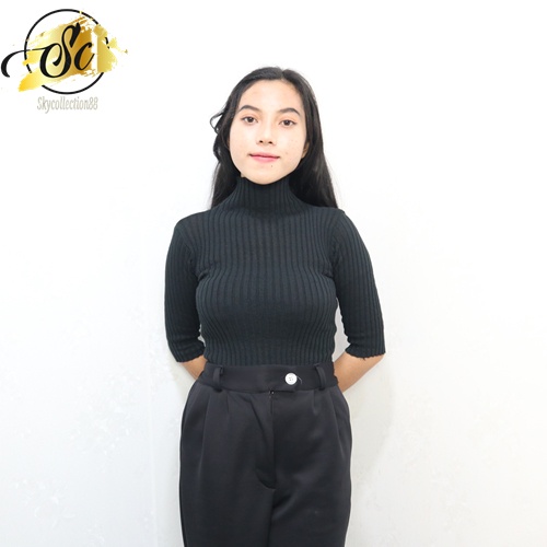 [✅COD ] TurtleNeck  rajut Lengan 3/4 Atasan Baju Rajut Wanita Jalur Besar