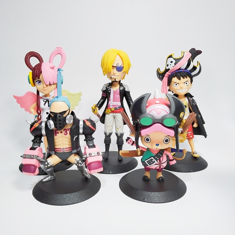 5pcs One Piece Anime Red Film Figure Luffy Uta Roronoa Zoro Sanji Nami Brook Chopper Action Figure Mainan Model Kolekte