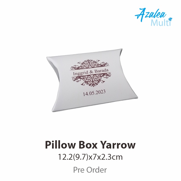 

Pillow Box Yarrow Custom Cetak 1 warna 12.2(9.7)x7x2.3cm / Kotak Souvenir / Kemasan Souvenir / Kotak Kado Custom