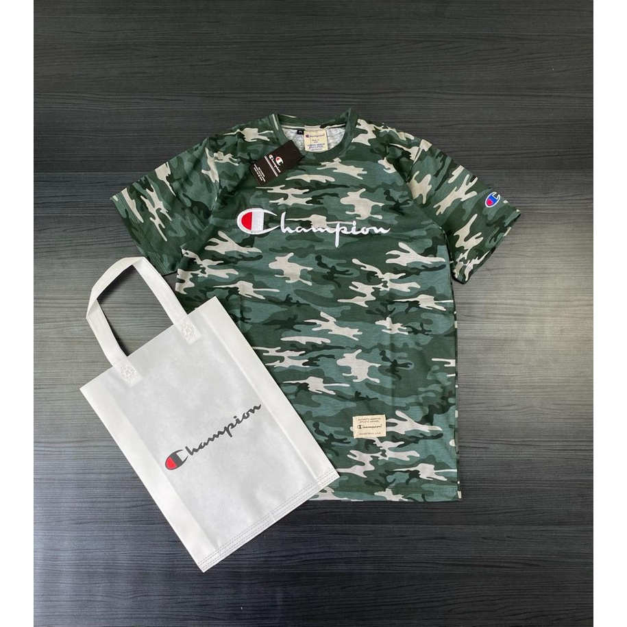 KAOS BAJU TSHIRT UNISEX CHAMPION CAMO SCRIPT TEE ORIGINAL