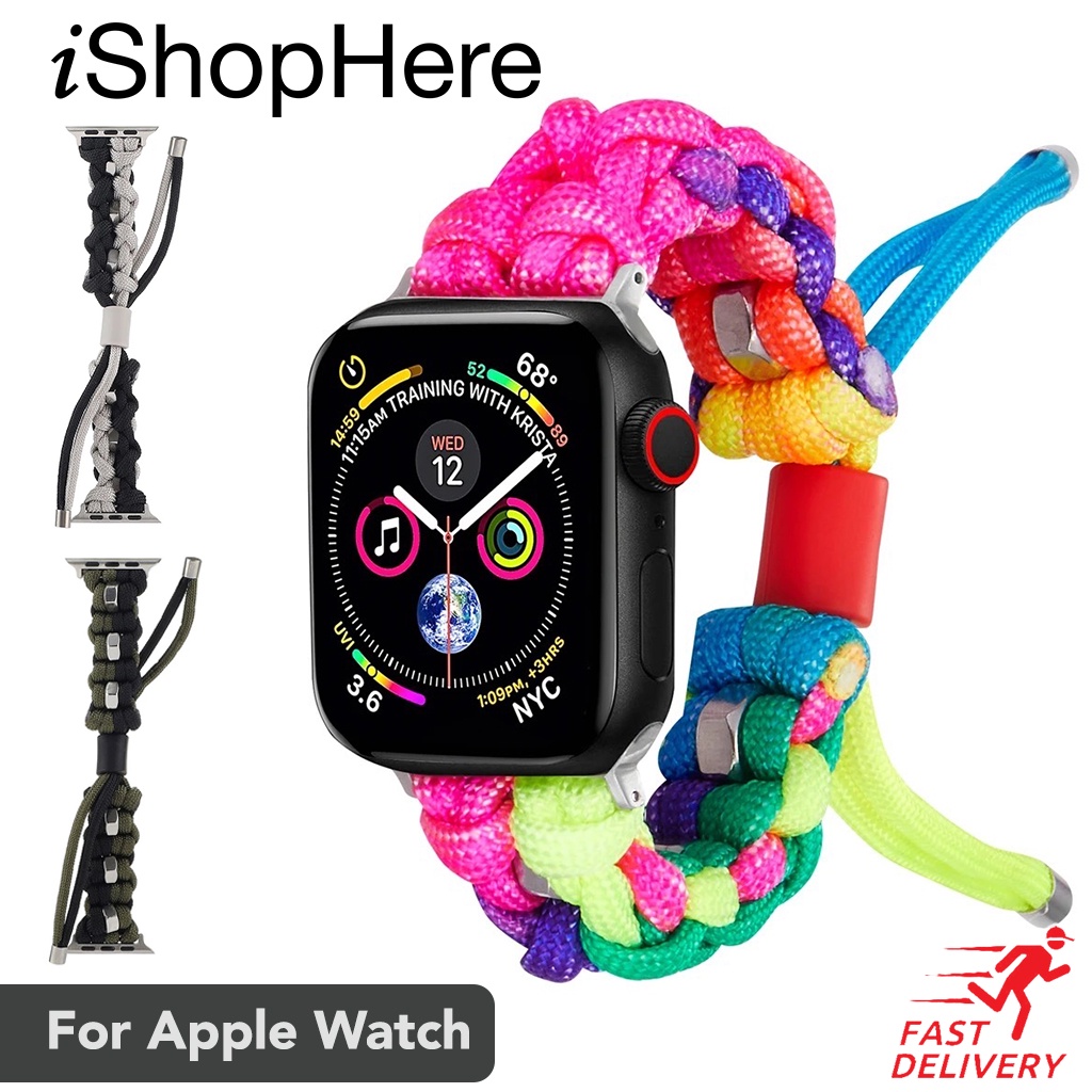 Strap Apple Watch Wrist Band Loop Rainbow Nylon Braided Tali iWatch