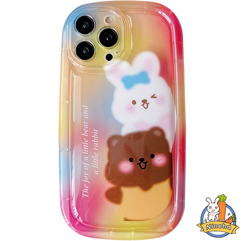 IPHONE Casing Kompatibel Untuk Iphone14 13 12 11 Pro Max X Xr Xs Max8 7 6 6s Plus Se2020Kartun Lovely Rabbit Tpu Silikon Casing Ponsel Tebal Airbag Shockproof Soft Case Cover Pelindung