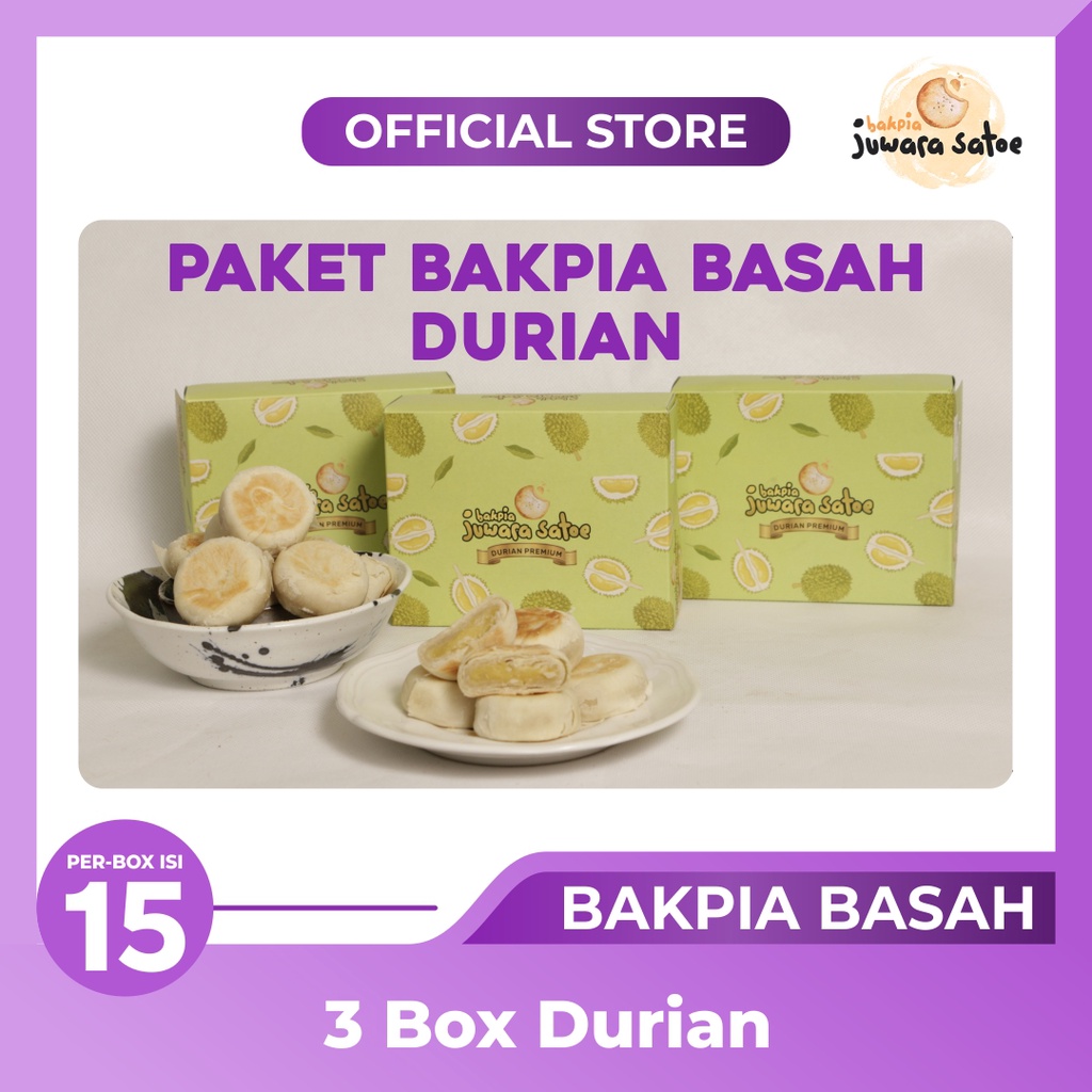 BAKPIA JUWARA SATOE [ 3 Box ] Paket Bakpia Basah Durian - Oleh Oleh Khas Jogja