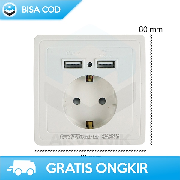 STOP KONTAK DINDING WITH 2 USB PORT TAFFWARE EU PLUG HIGH PROTECTION