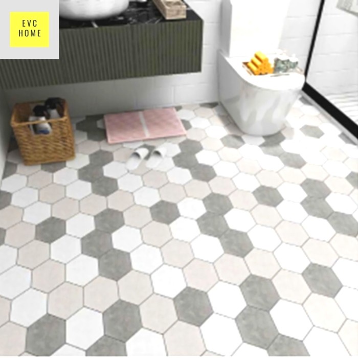 Wallpaper Wallpaper Lantai / Dinding Kamar Mandi Anti Slip Tahan Air Helsagonal