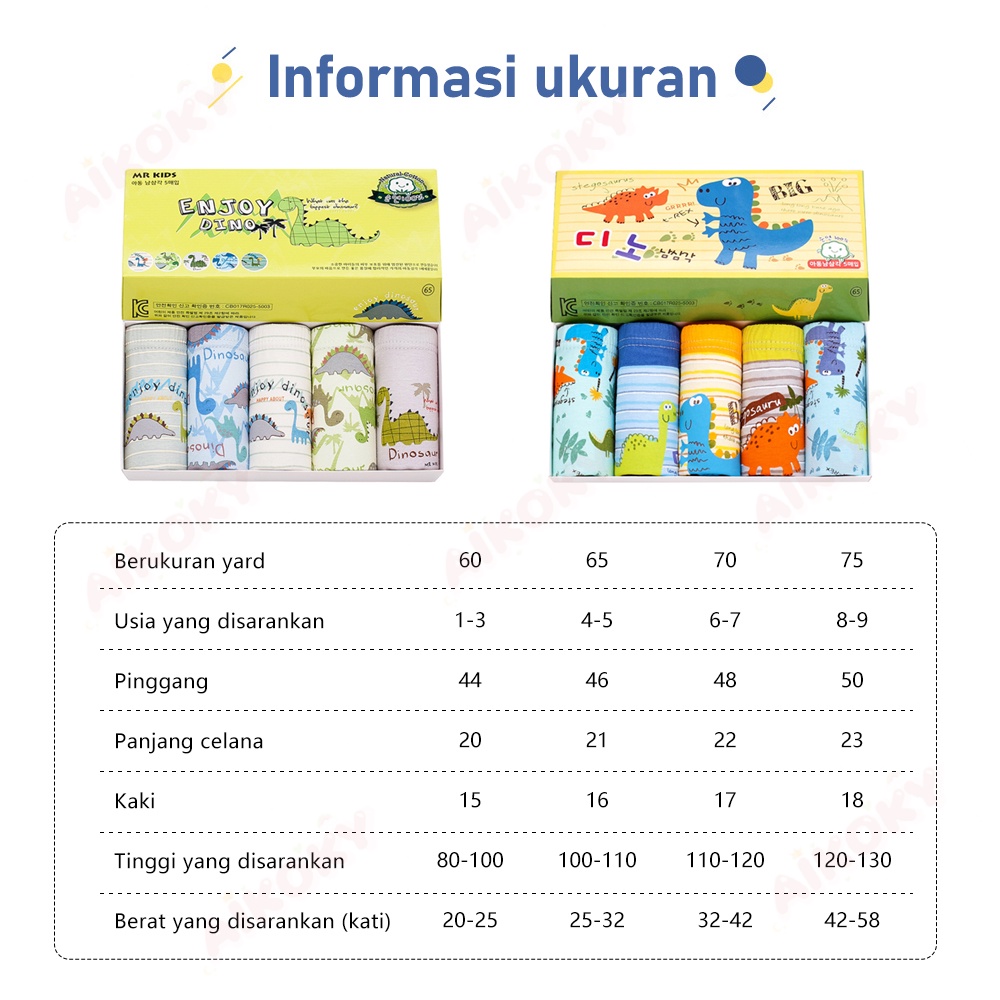 Aikoky Celana Dalam Anak Laki-Laki Katun Murni Desain Kartun Lucu 5 PCS/Set