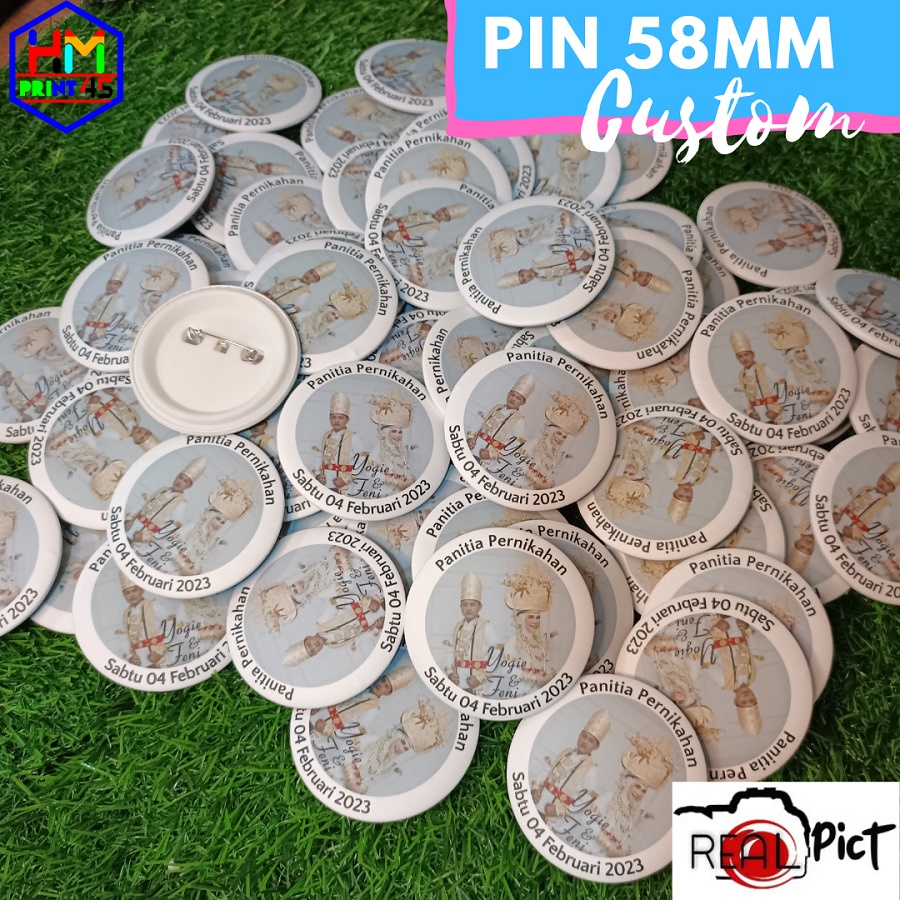 Cetak Pin Peniti Custom 58 mm Putih termurah / Pin Peniti Custom semua desain