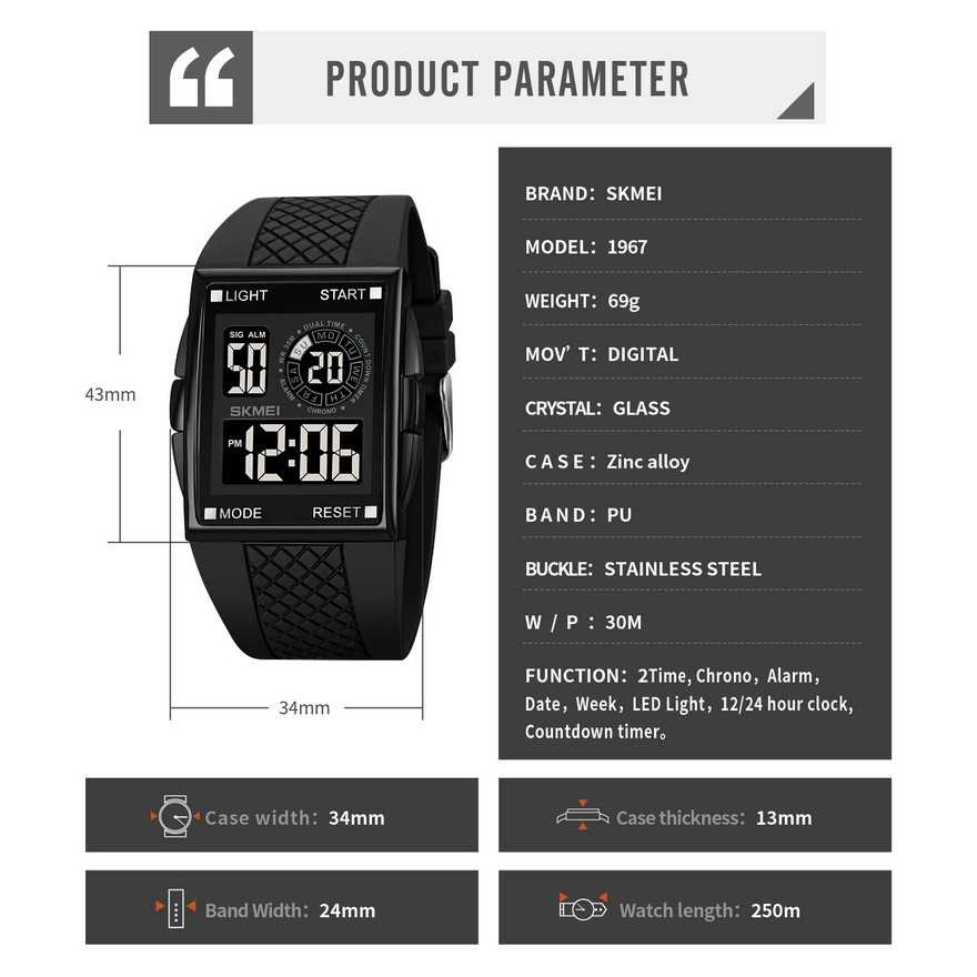 SKMEI Jam Tangan Digital Pria Waterproof 30M- 1967