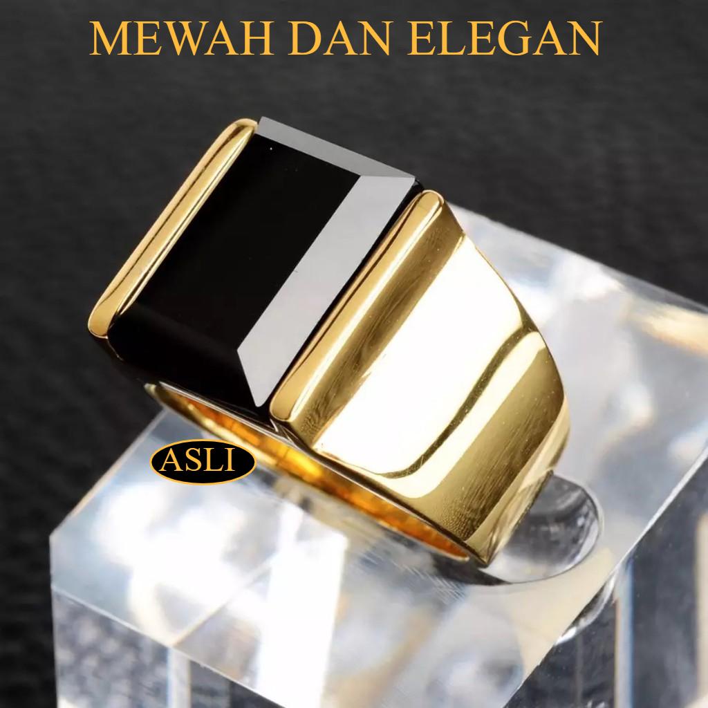 COD!! Cincin Titanium pria batu onyx anti karat selamanya