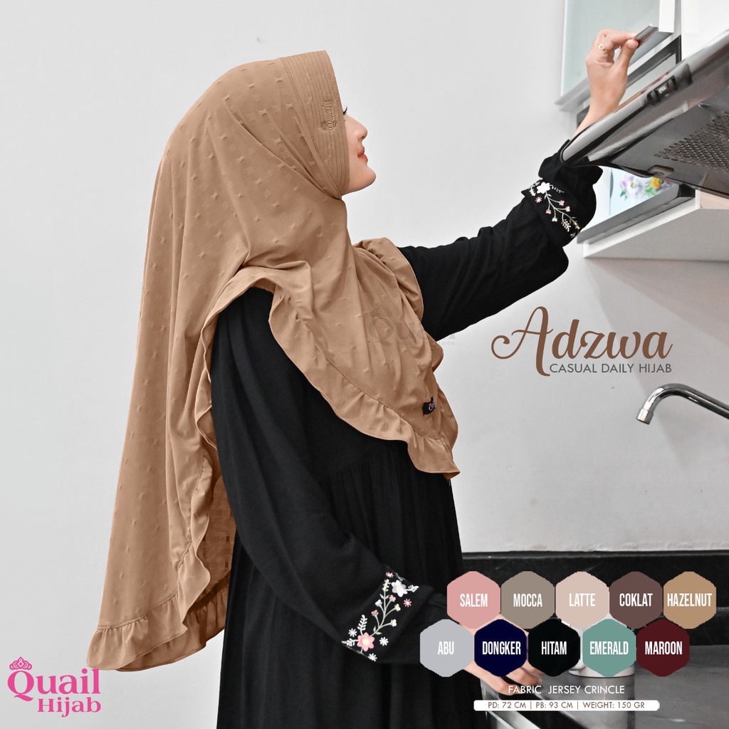 Jilbab ADZWA Quail Hijab Instan Anti Setrika Jersey Crinkle Premium Terbaru COD Distributor Resmi