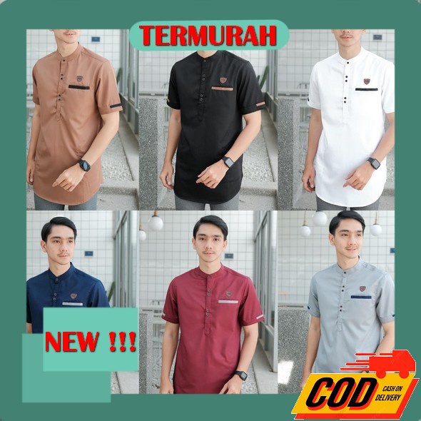 Kemeja Pria Casual Lengan Panjang Cole Putih Biru Kerah Koko Reguler Cor 362 Original Baju Koko Pria
