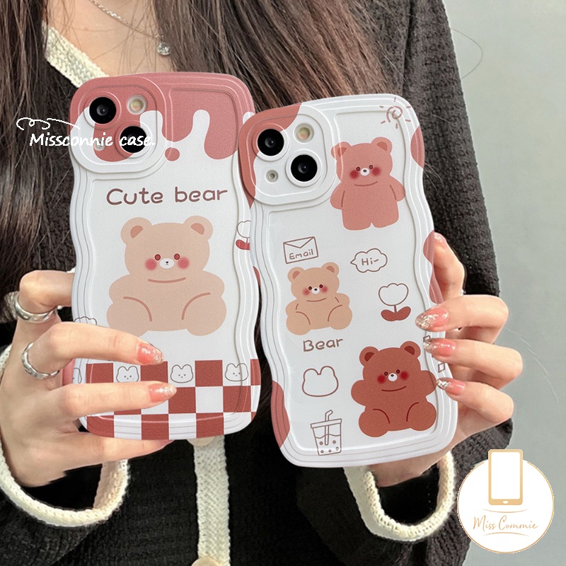 Casing Kompatibel Untuk iPhone 7Plus 8Plus XR 11 Pro Max 6 6s 7 8 Plus 12 13 14 Pro Max 14 Plus X XS Max SE 2020motif Kartun Lucu Beruang Tepi Bergelombang Lembut TPU Belakang Casing Ponsel