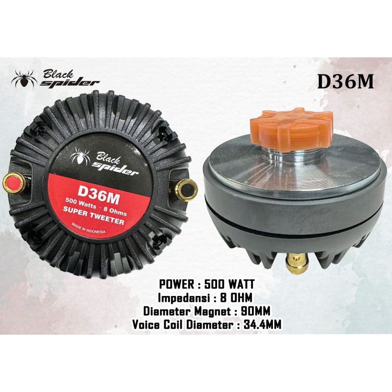 DRIVER TWEETER BLACKSPIDER D36M SUPER TWEETER BLACK SPIDER D 36 M 500WATT 8OHM PROFESIONAL TWEETER
