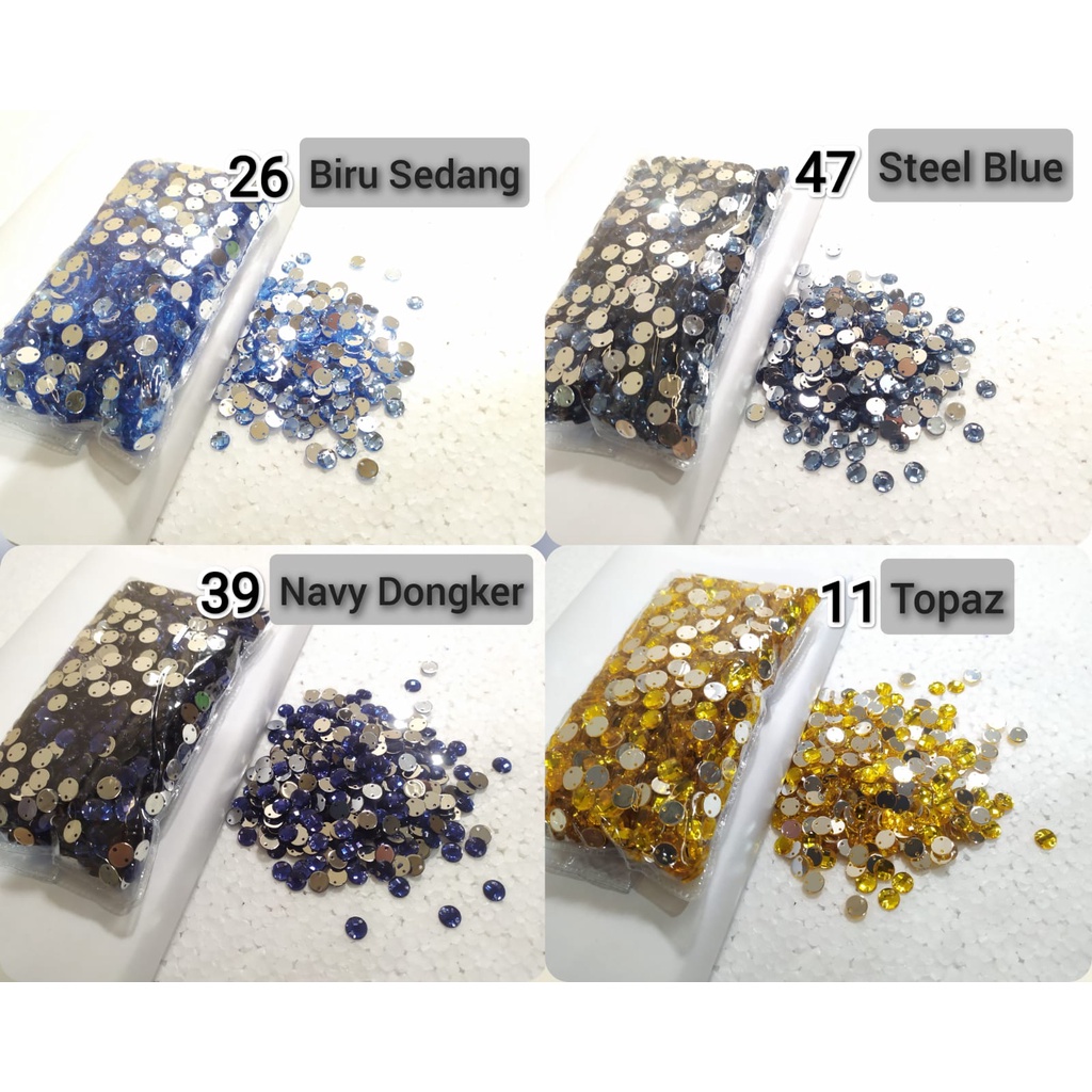 Payet / Diamond Kristal Akrilik Jahit Grade A Bulat 10 mm, per pak, 2000 pcs [Grosir]