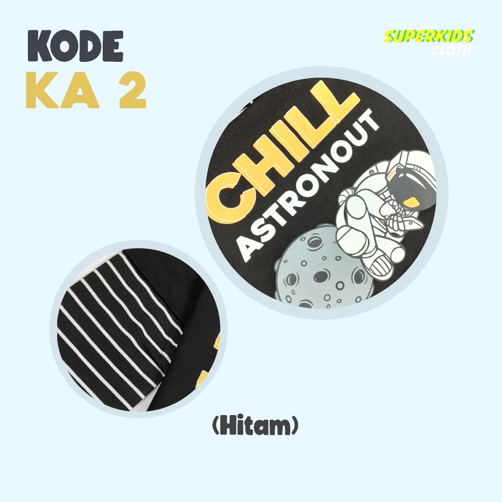 KAOS ANAK COWOK/ PAKAIAN ANAK LAKI-LAKI ASTRONOUT HITAM STRIPE 1-11 TAHUN BRAND SUPERKIDS CLOTH