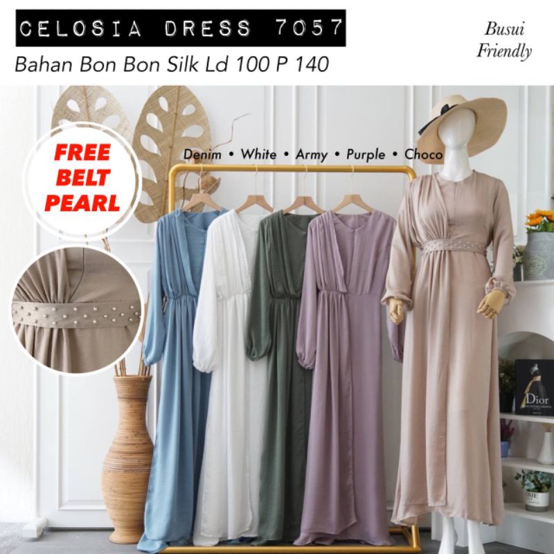 Grosir Celosia Dress 7057 bahan bon-bon silk Ld 100 super best seller