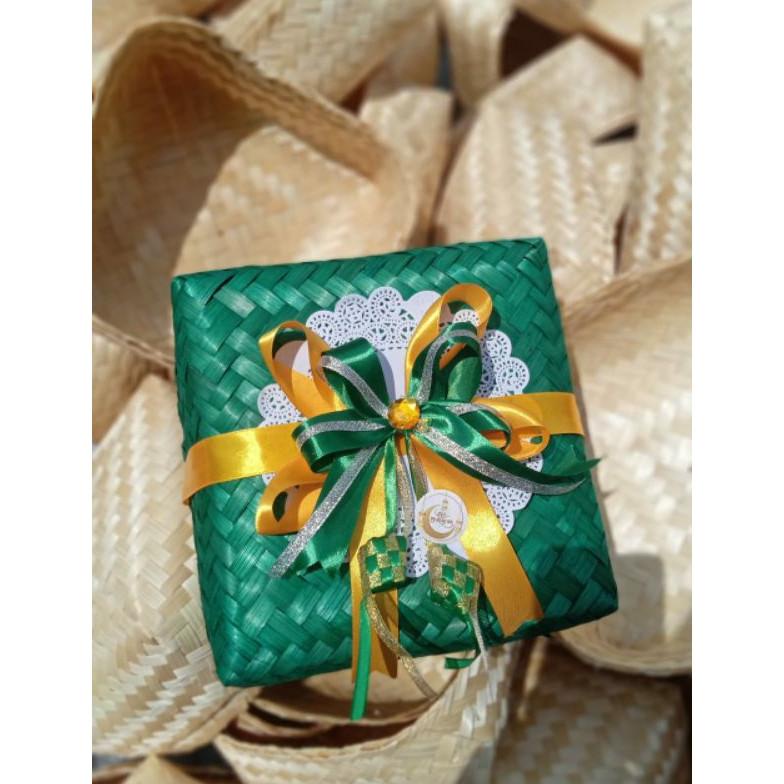 [ Halodul ] SEPASANG BESEK WARNA PITA 20x20x8 cm / besek lebaran/ besek ketupat / besek hijau / bese