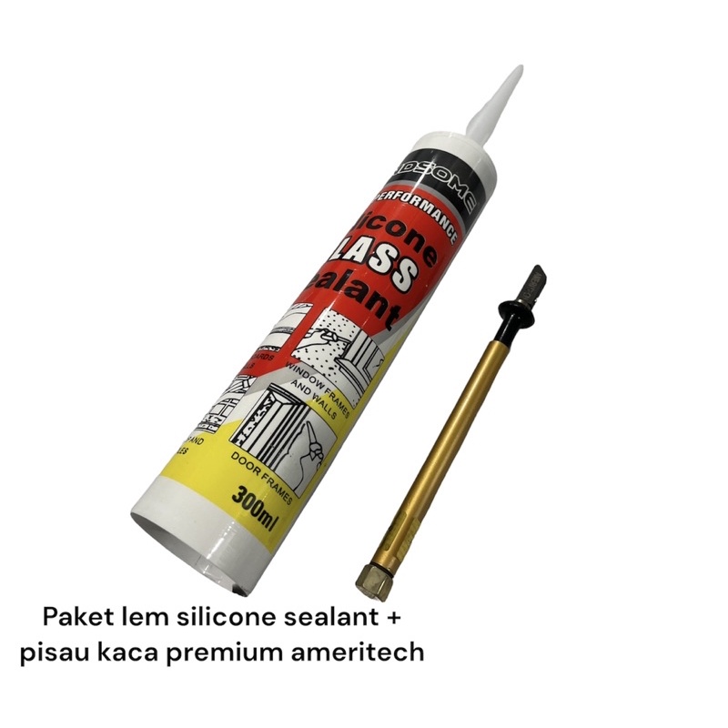 Paket lem kaca silicone sealant botol + pisau kaca premium ameritech