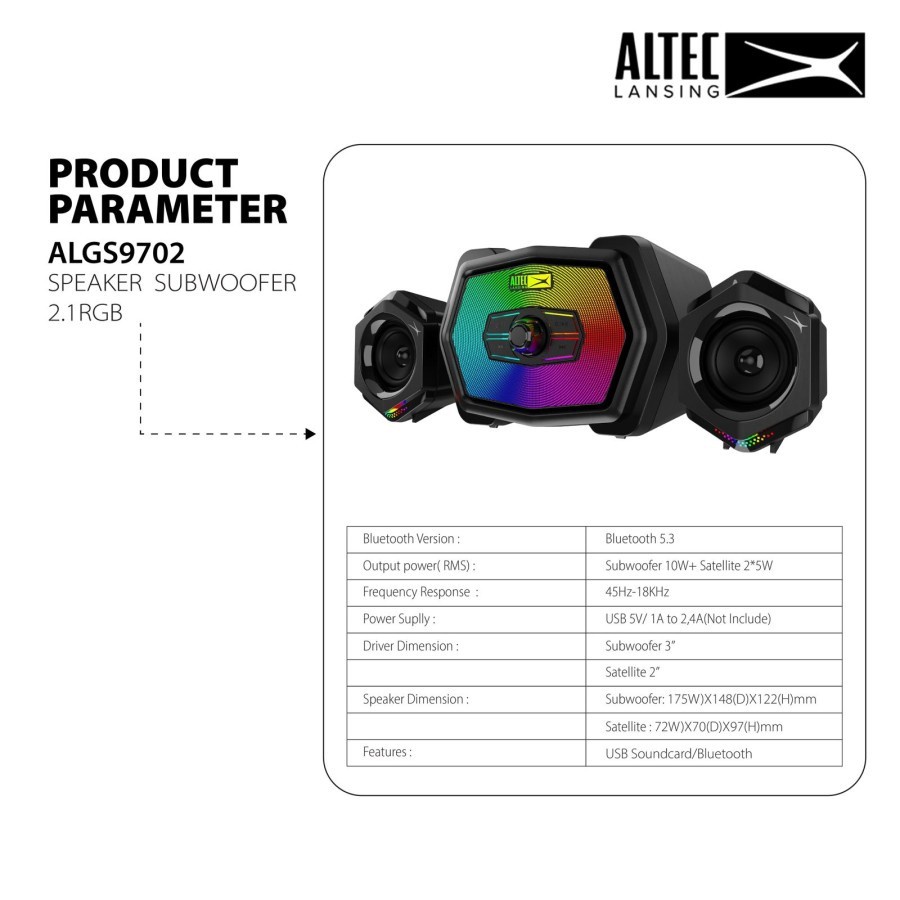 Altec Lansing ALGS9702 RGB Bluetooth Gaming Speaker 2.1 with Subwoofer