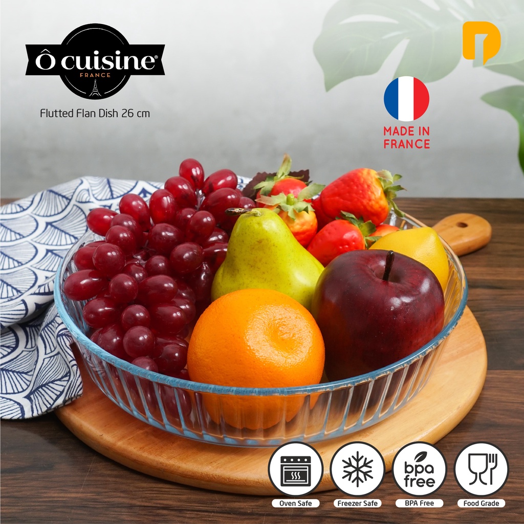 GLASS BAKEWARE - OCUISINE FLUTED FLAN DISH 26 CM | LOYANG KACA BULAT HIGIENIS | LOYANG SEREAL SERBAG