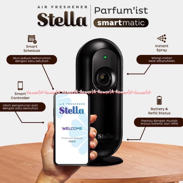 Stella Parfum Mist Smart Matic Stella Matik Pengharum Ruangan Air Freshener Dengan Aplikasi Smart Phone Stela Smartmatic Parfum'ist Refill Caffe Latte Wangi Aroma Kopi Pewangi Ruangan