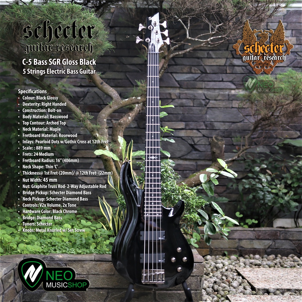 Schecter C-5 Bass SGR Black 5 Strings Electric Bass Guitar