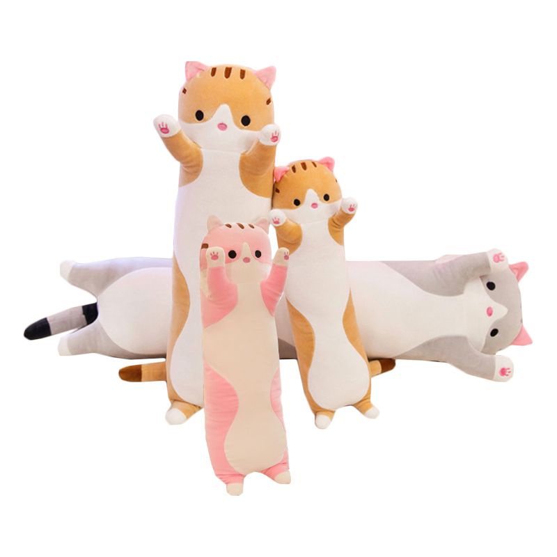 Plush Cat Mainan Panjang Boneka Lembut Kitten Bantal Tidur Anak Rumah Pillow Decor