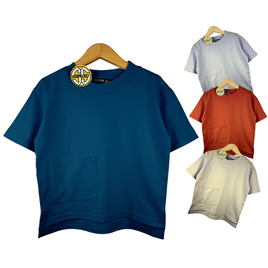 Second star - Oversize Pocket Kids Tees Kaos Polos Anak Saku Warna Pastel Katun Combed 24s Laki-laki Perempuan Unisex 1-8 tahun - Amr197