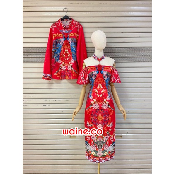 PUFF | Premium Cheongsam Couple Kemeja Dress Sangjit Waine.co M L XL XXL Import